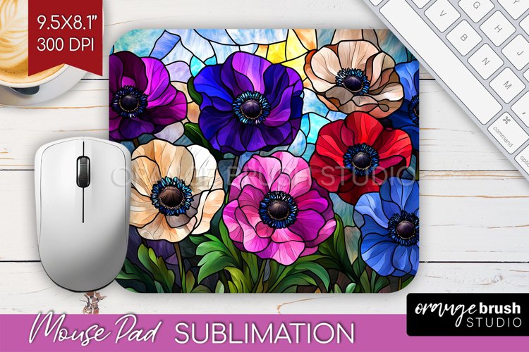 Stained Glass Flowers Mouse Pad Sublimation - Floral PNG