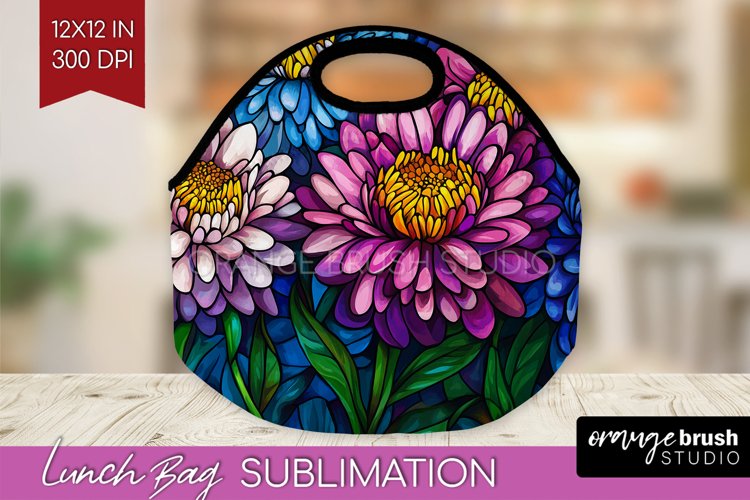 Stained Glass Flowers Lunch Bag - Floral Lunch Bug PNG