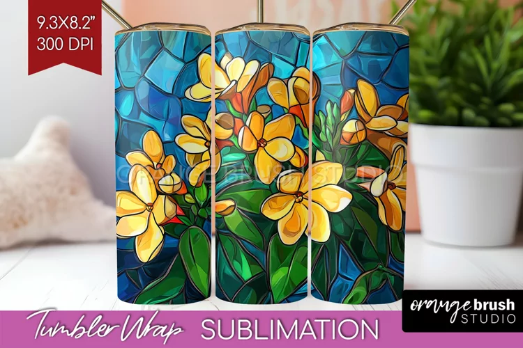 Stained Glass Flowers Tumbler Wrap - Floral Tumbler PNG