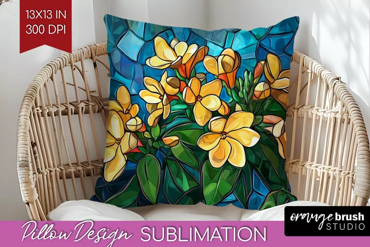 Stained Glass Flowers Pillow Sublimation - Floral Pillow PNG