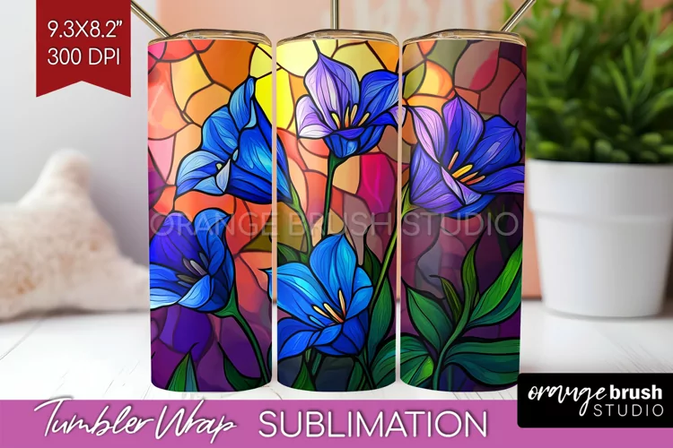 Stained Glass Flowers Tumbler Wrap - Floral Tumbler PNG
