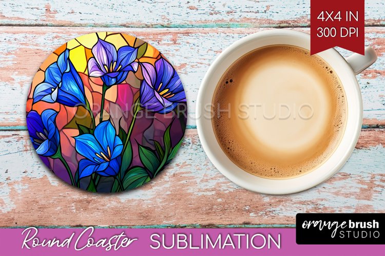 Stained Glass Flowers Round Coaster - Floral Coaster PNG example image 1