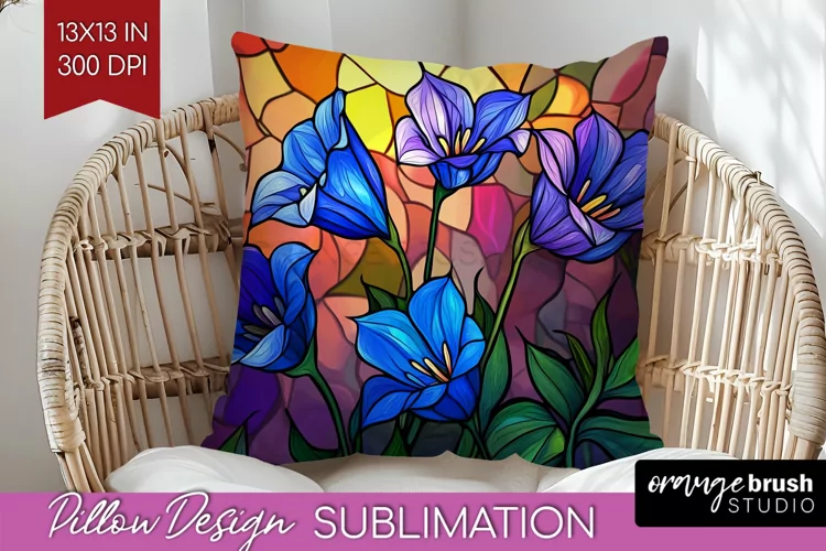 Stained Glass Flowers Pillow Sublimation - Floral Pillow PNG