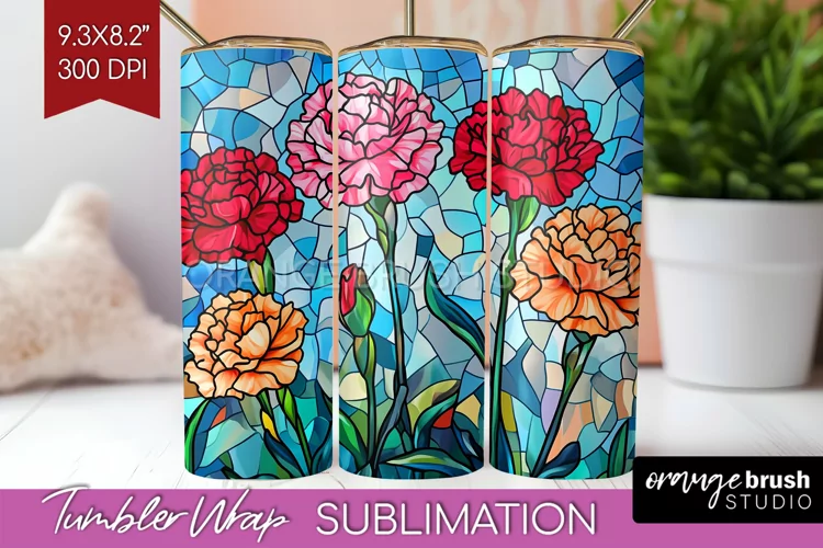 Stained Glass Flowers Tumbler Wrap - Floral Tumbler PNG
