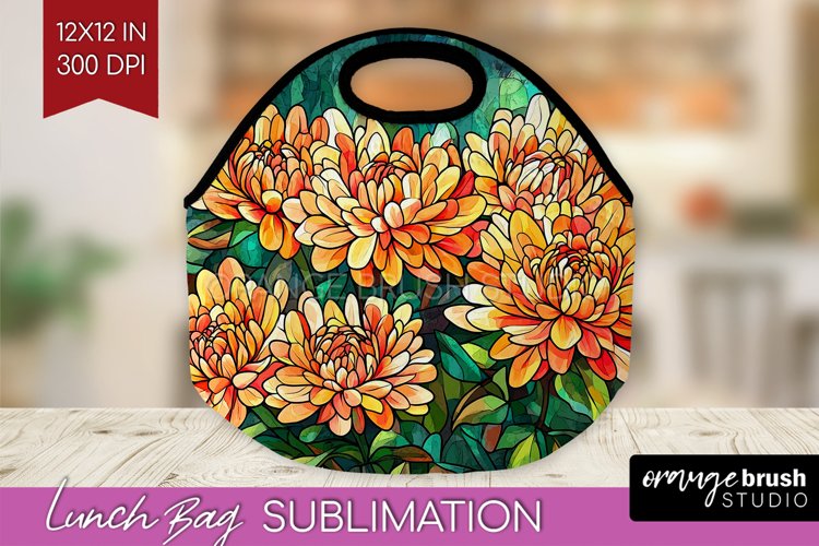 Stained Glass Flowers Lunch Bag - Floral Lunch Bug PNG