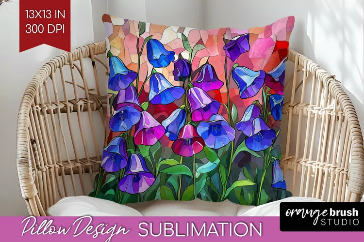 Stained Glass Flowers Pillow Sublimation - Floral Pillow PNG