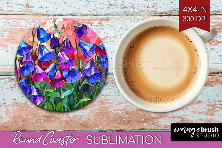 Stained Glass Flowers Round Coaster - Floral Coaster PNG