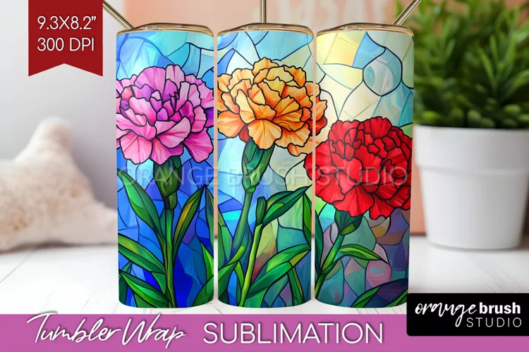 Stained Glass Flowers Tumbler Wrap - Floral Tumbler PNG