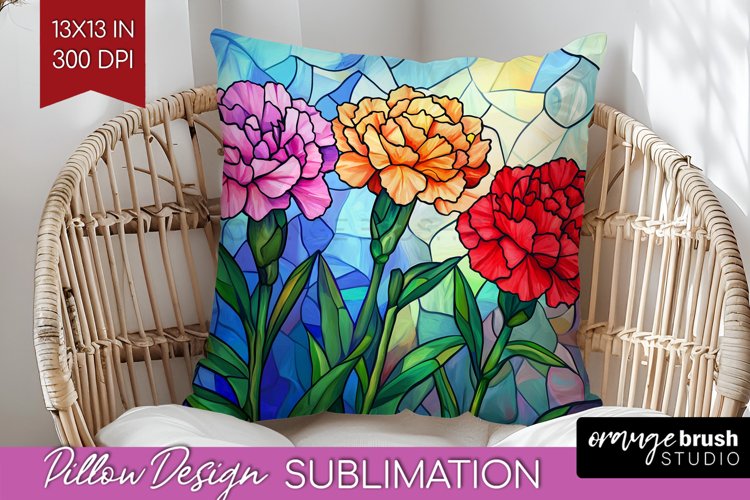 Stained Glass Flowers Pillow Sublimation - Floral Pillow PNG example image 1