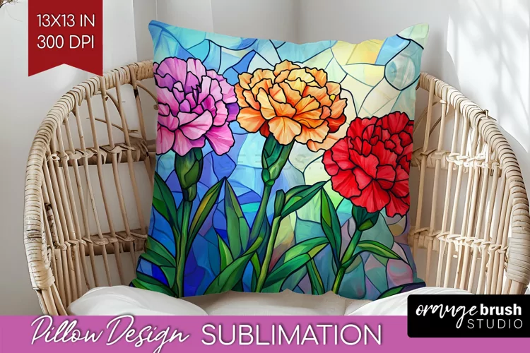 Stained Glass Flowers Pillow Sublimation - Floral Pillow PNG