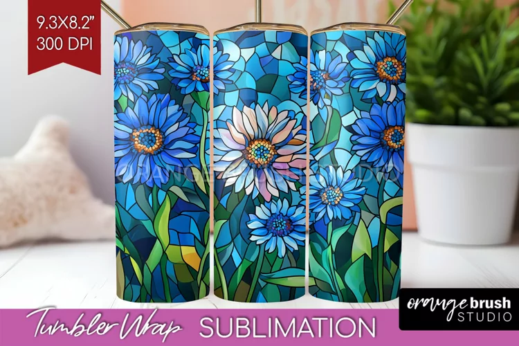 Stained Glass Flowers Tumbler Wrap - Floral Tumbler PNG