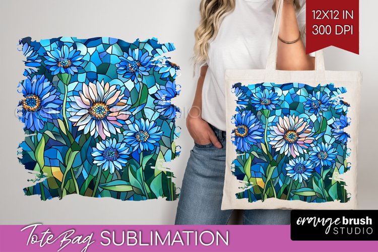 Stained Glass Flowers Tote Bag - Floral Tote Bag PNG