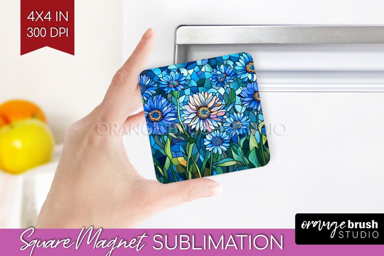 Stained Glass Flowers Magnet Sublimation - Floral Square PNG