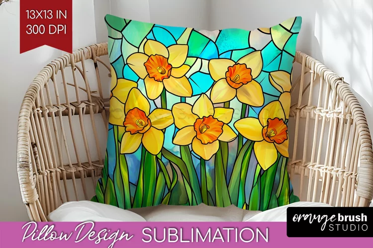 Stained Glass Flowers Pillow Sublimation - Floral Pillow PNG