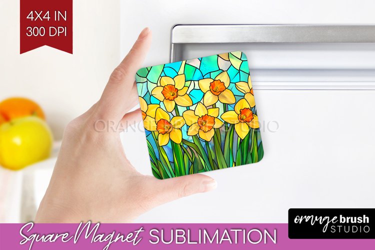 Stained Glass Flowers Magnet Sublimation - Floral Square PNG