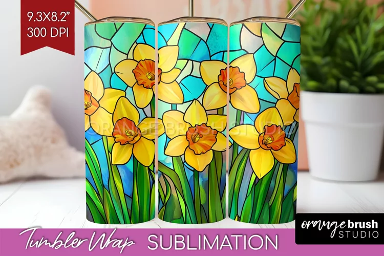 Stained Glass Flowers Tumbler Wrap - Floral Tumbler PNG