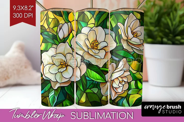 Stained Glass Flowers Tumbler Wrap - Floral Tumbler PNG