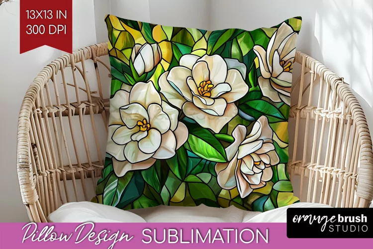 Stained Glass Flowers Pillow Sublimation - Floral Pillow PNG