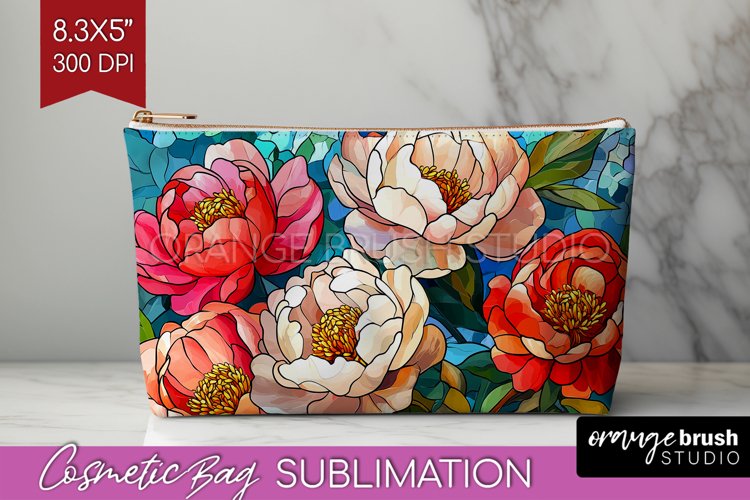 Stained Glass Flowers Cosmetic Bag - Floral Makeup Bag PNG