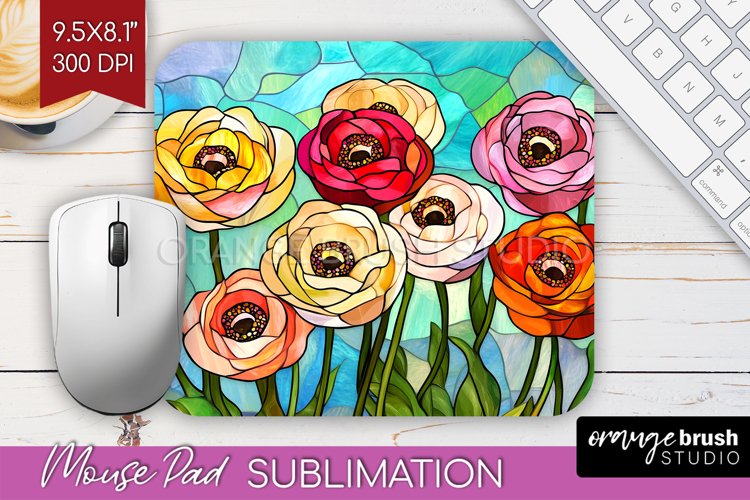 Stained Glass Flowers Mouse Pad Sublimation - Floral PNG