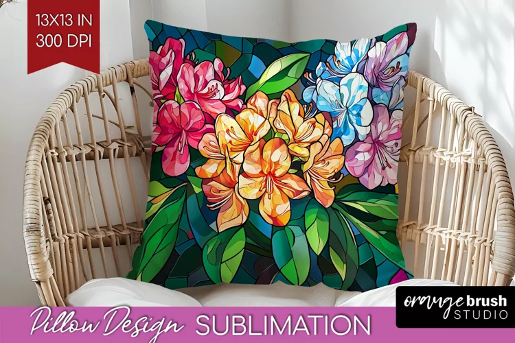 Stained Glass Flowers Pillow Sublimation - Floral Pillow PNG