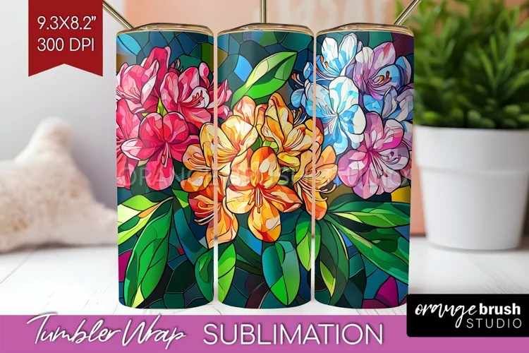 Stained Glass Flowers Tumbler Wrap - Floral Tumbler PNG