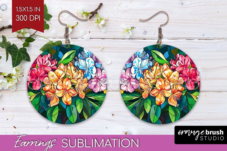Stained Glass Flowers Round Earrings - Floral PNG