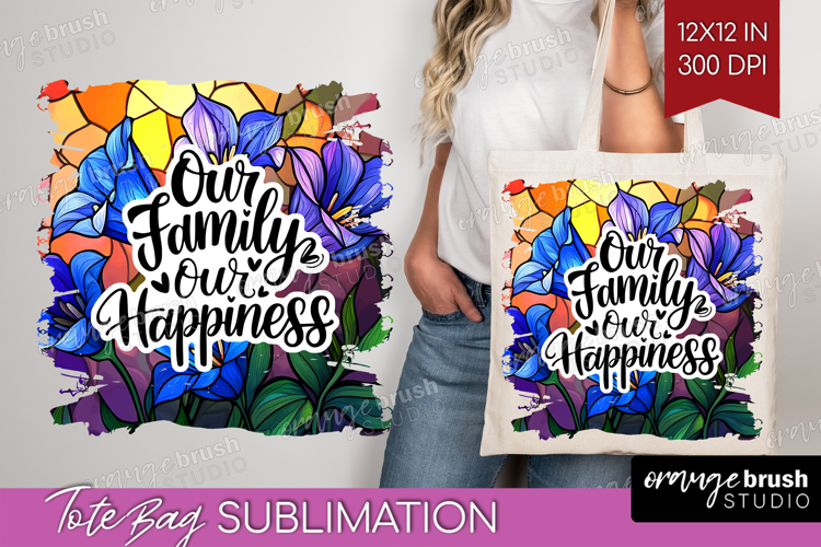 Family Quote Tote Bag - Stained Flass Flowers Tote Bag PNG