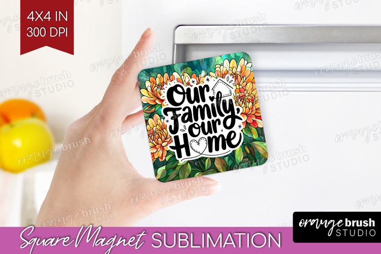 Family Quote Magnet Sublimation - Stained Flass Flowers PNG