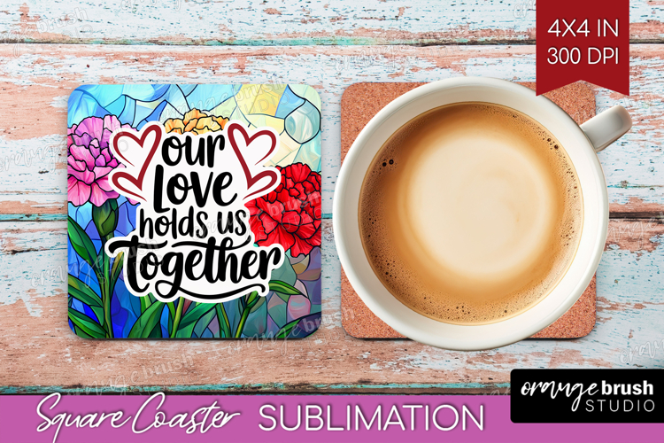 Family Quote Square Coaster - Stained Flass Flowers Coaster