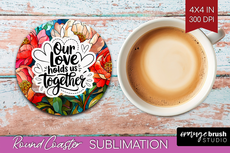 Family Quote Round Coaster - Stained Flass Flowers Coaster