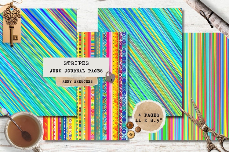 4 Mexican Stripes Junk Journal Pages Serape Printable Set