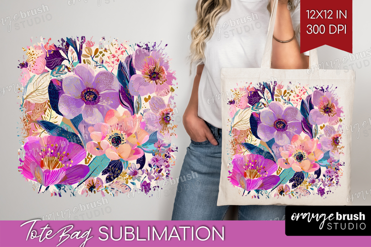 3D Flowers Tote Bag - Summer Tote Bag PNG Sublimation