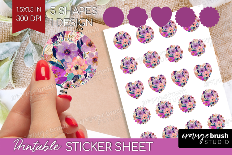 3D Flowers Round Sticker - Summer Printable Sticker Sheet