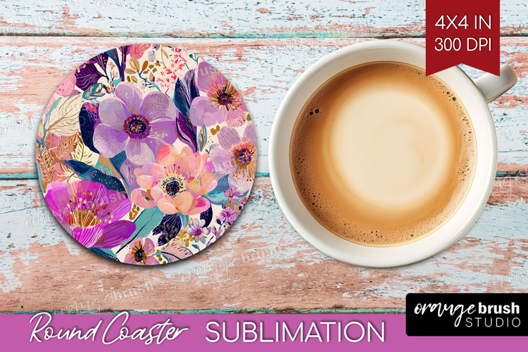 3D Flowers Round Coaster - Summer Coaster PNG Sublimation