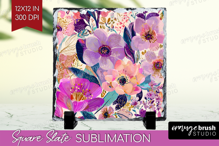 3D Flowers Slate PNG - Summer Square Slate Sublimation