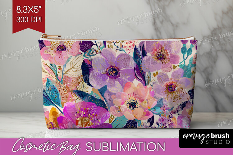 3D Flowers Cosmetic Bag - Summer Makeup Bag PNG Sublimation example image 1