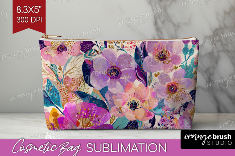3D Flowers Cosmetic Bag - Summer Makeup Bag PNG Sublimation