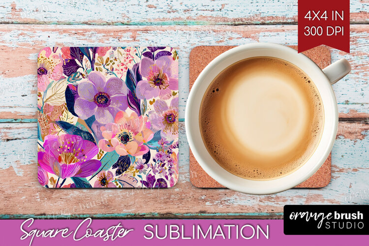 3D Flowers Square Coaster - Summer Coaster PNG Sublimation example image 1