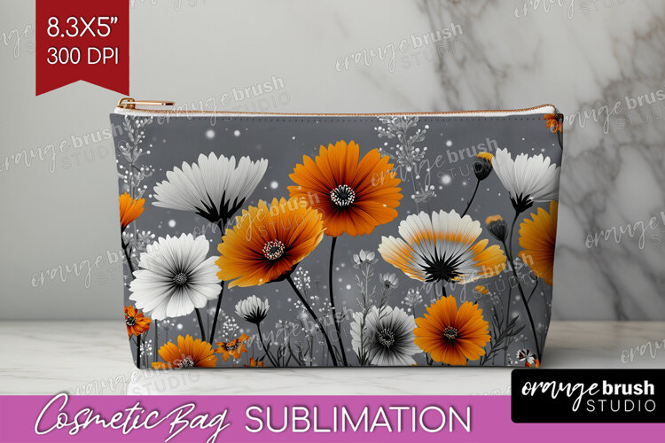 3D Flowers Cosmetic Bag - Summer Makeup Bag PNG Sublimation example image 1