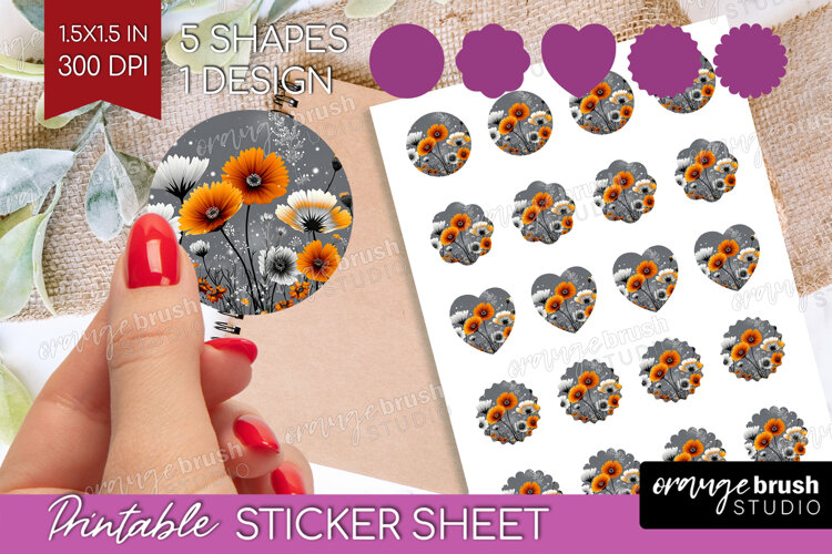 3D Flowers Round Sticker - Summer Printable Sticker Sheet example image 1