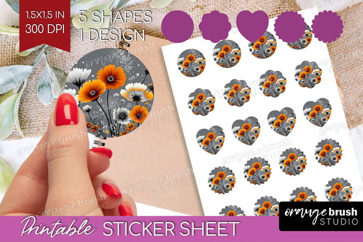 3D Flowers Round Sticker - Summer Printable Sticker Sheet