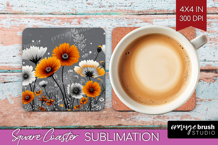 3D Flowers Square Coaster - Summer Coaster PNG Sublimation