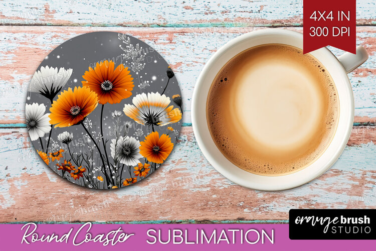 3D Flowers Round Coaster - Summer Coaster PNG Sublimation example image 1