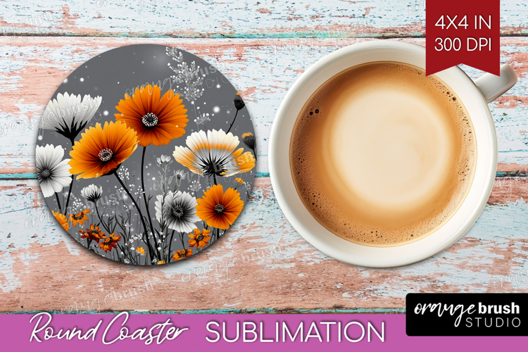 3D Flowers Round Coaster - Summer Coaster PNG Sublimation