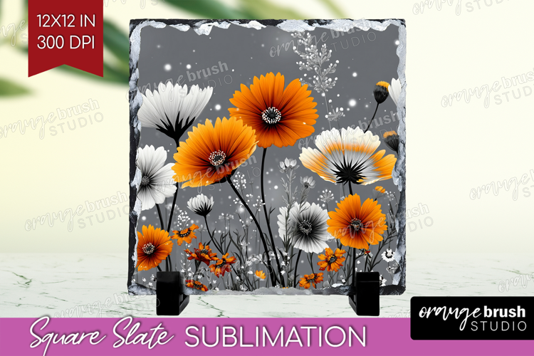 3D Flowers Slate PNG - Summer Square Slate Sublimation