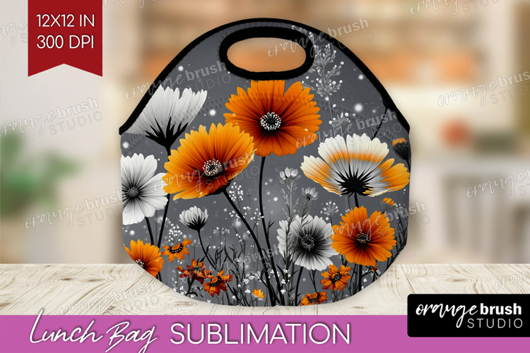 3D Flowers Lunch Bag - Summer Lunch Bug PNG Sublimation