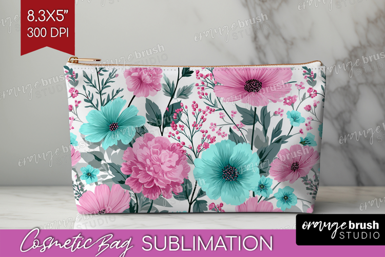 3D Flowers Cosmetic Bag - Summer Makeup Bag PNG Sublimation