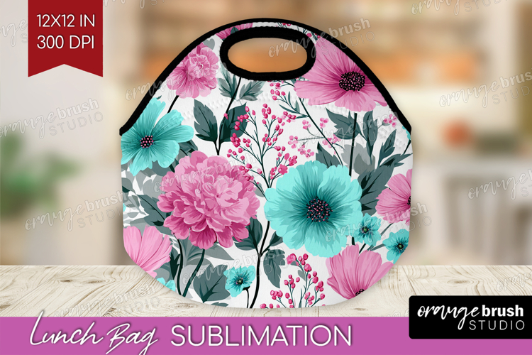 3D Flowers Lunch Bag - Summer Lunch Bug PNG Sublimation