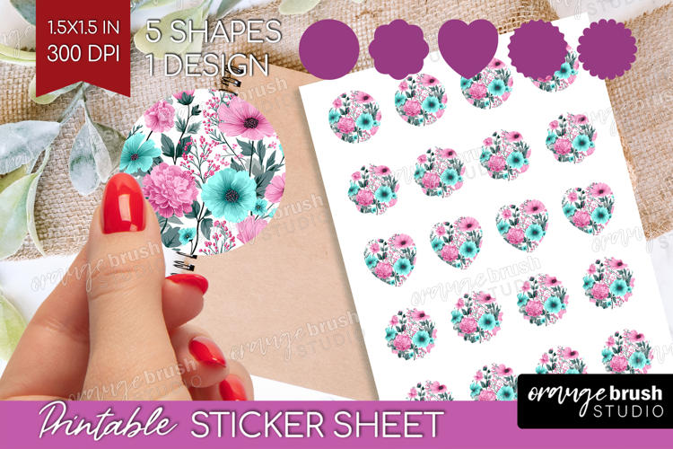 3D Flowers Round Sticker - Summer Printable Sticker Sheet
